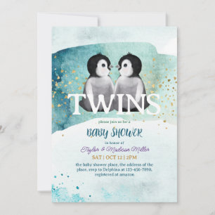 Inspelning av Penguin Twin Winter Theme Pojke Show Inbjudningar