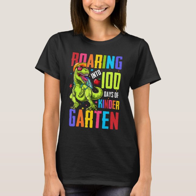 Inspelning i 100 dagar Kindergarten Funny T Rex Di Shirt (Framsida)