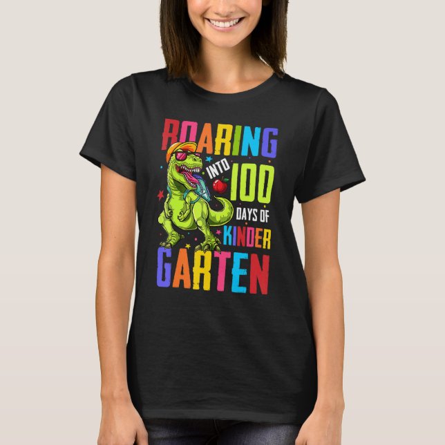 Inspelning i 100 dagar Kindergarten Funny T Rex Di Shirt (Framsida)