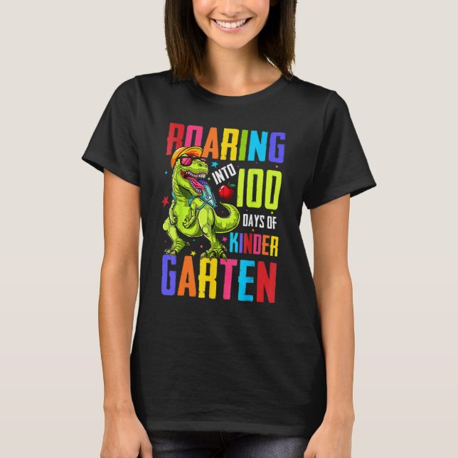 Inspelning i 100 dagar Kindergarten Funny T Rex Di Shirt (Framsida)