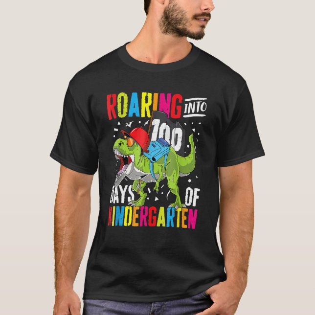 Inspelning i 100 dagar Kindergarten Funny T Rex Di T Shirt (Framsida)