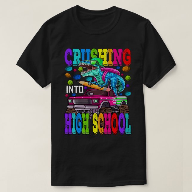 Inspelning i högskolemonster Lastbil Dinosaur T T Shirt (Design framsida)