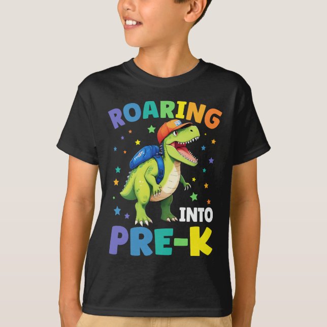 Inspelning i pre-K dosinosaur t Rex Back to school T Shirt (Framsida)