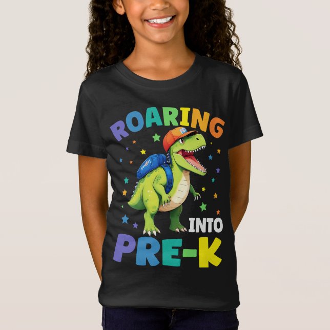 Inspelning i pre-K dosinosaur t Rex Back to school T Shirt (Framsida)