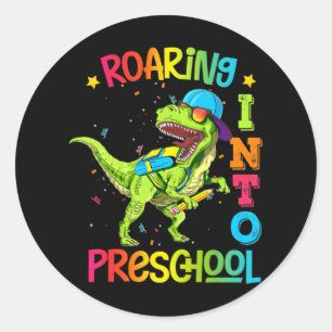 Inspelning i Preschool Dinosaur Teacher-baksidan Runt Klistermärke