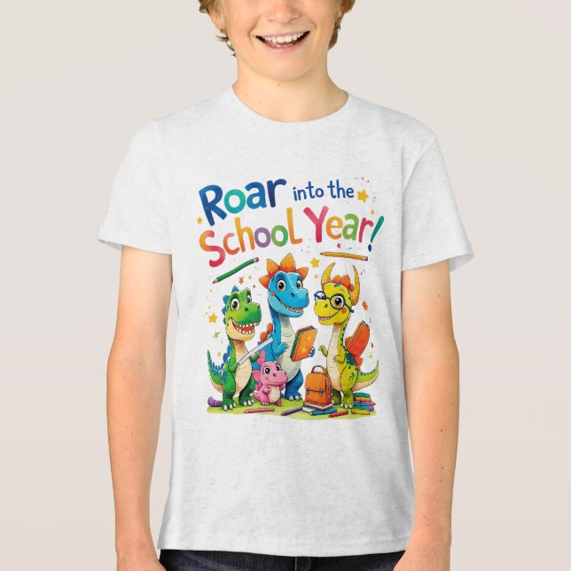 Inspelning i skolåret - Cute Dinosaur Tillbaka til T Shirt (Framsida)