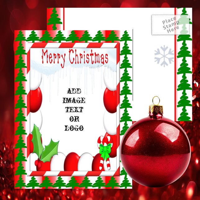 Inspelningskort för fotopapper till fotopatset Red Helg Vykort (Delightful Peppermint Abstract Christmas Postcard - Ready to Personalize - Traditional Colors)