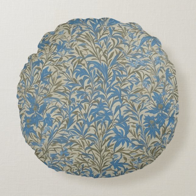 Inspierat av William Morris Blue Willow Bough Rund Kudde (Framsidan)