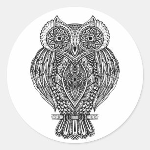Inspierat Hand plockade Ornate Uggla Runt Klistermärke