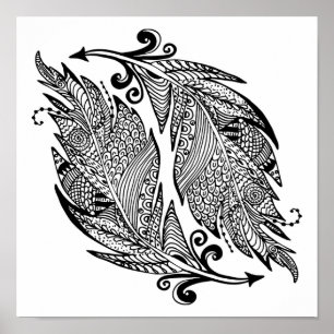 Inspikad skiss av fjädrar 2 poster