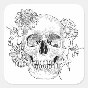 Inspikat skal och blommor fyrkantigt klistermärke