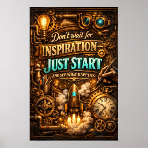 Inspiration Börja Bara Steampunk Raketkonst Poster
