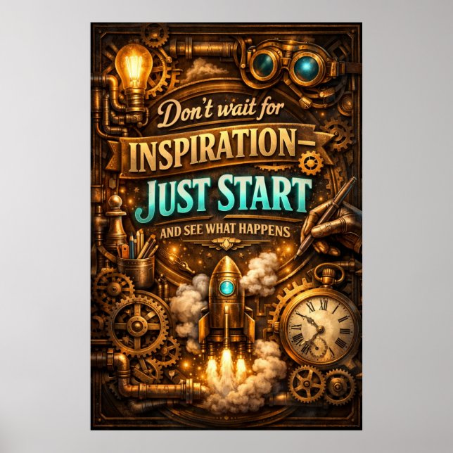 Inspiration Börja Bara Steampunk Raketkonst Poster (Framsidan)