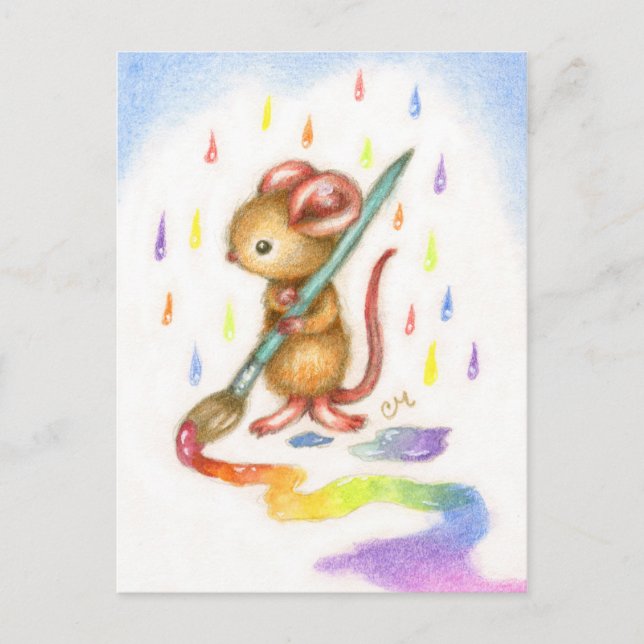 Inspiration - Cute Artist Mouse Postcard Vykort (Framsida)