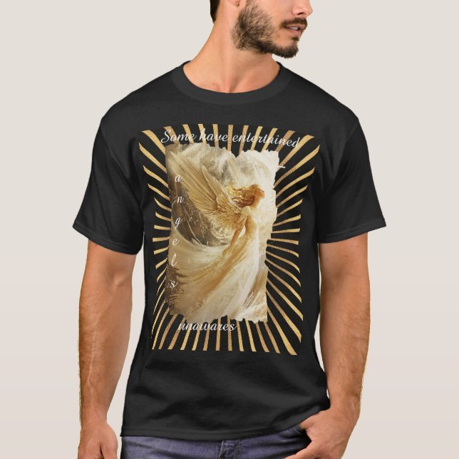 Inspirational änglar citat,guld, vit, svart t shirt (Framsida)