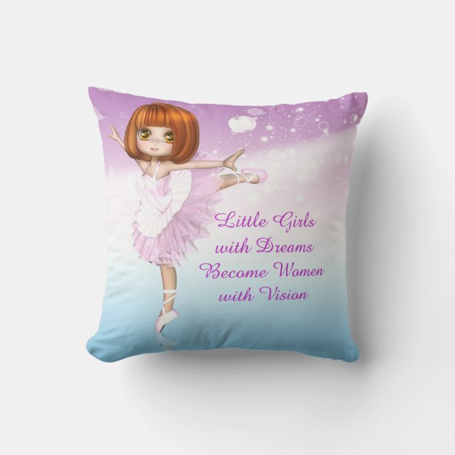 Inspirational Ballerina Little Girls Dream Quote Kudde (Framsida)