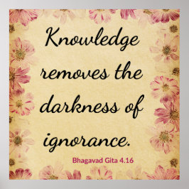 Inspirational Beige Pink Gita Knowledge Quote Art  Poster