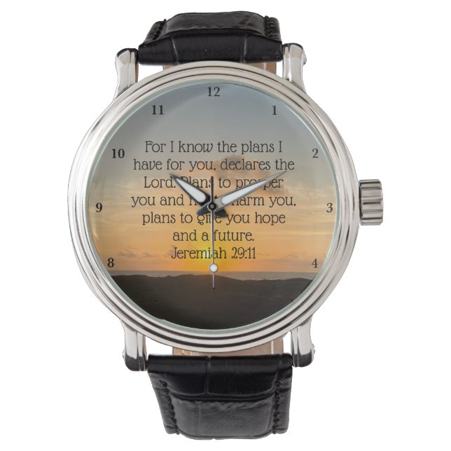 Inspirational Bible Verse Jeremiah 29:11 Sunset Armbandsur (Framsida)