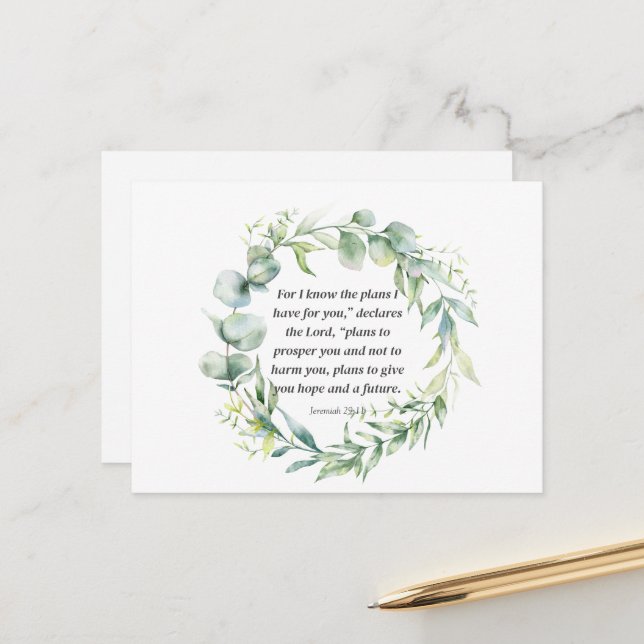 Inspirational Bible Verse Jeremiah 29:11 Vykort (Fram/Back In Situ)