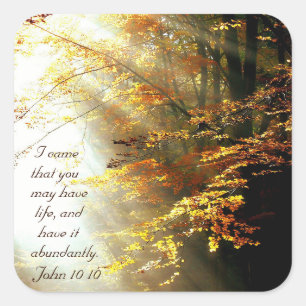 Inspirational Bible Verse John 10 10 Fall Träd Fyrkantigt Klistermärke