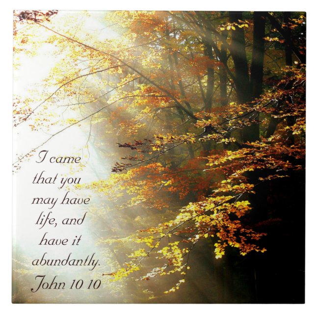 Inspirational Bible Verse John 10 10 Fall Träd Kakelplatta (Framsidan)