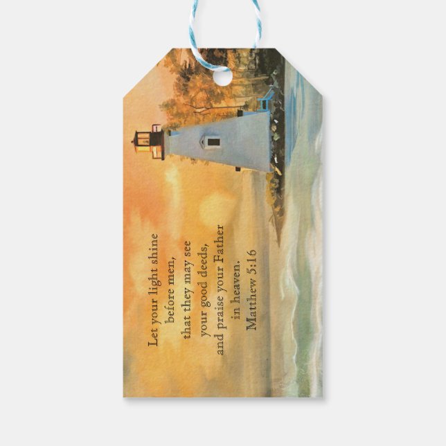 Inspirational Bible Verse Lighthouse Sunset Presentetikett (Baksidan)