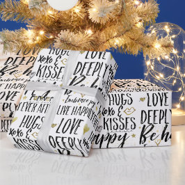 Inspirational Black Guld Kärlek Kisses XOXO Hearts Presentpapper