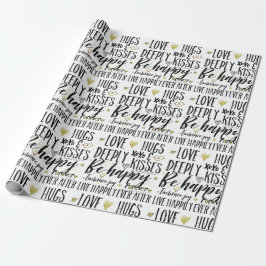 Inspirational Black Guld Kärlek Kisses XOXO Hearts Presentpapper