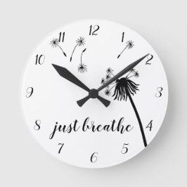 Inspirational Black/White JUST BREATHE Dandelion Rund Klocka