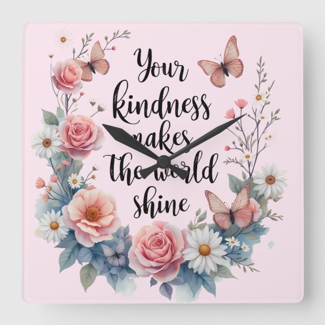 Inspirational Blommigt Quote med Butterflies Fyrkantig Klocka (Framsida)