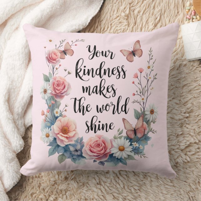 Inspirational Blommigt Quote med Butterflies Kudde (Filt)