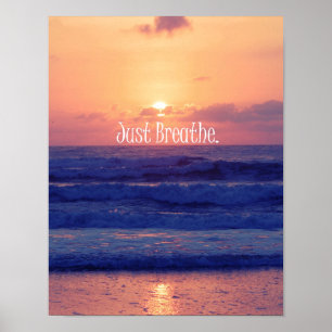 Inspirational Breathe Ocean Sunset Poster