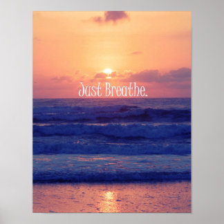 Inspirational Breathe Ocean Sunset Poster