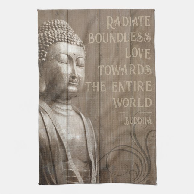 Inspirational Buddha Art Faux Wood Buddhist Quote Kökshandduk (Vertikal)
