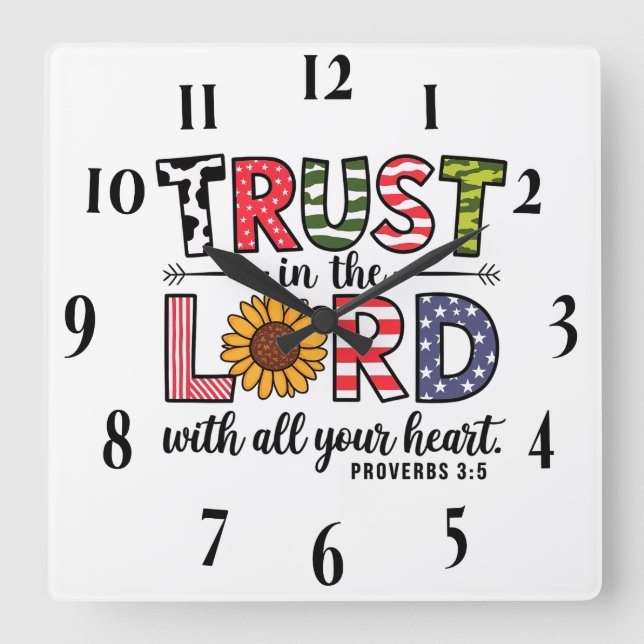 Inspirational Christian Bible Verse Fyrkantig Klocka (Framsida)