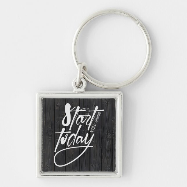 Inspirational Christian Bible Verse Fyrkantig Silverfärgad Nyckelring (Framsidan)