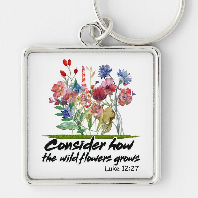 Inspirational Christian Bible Verse Fyrkantig Silverfärgad Nyckelring (Framsidan)
