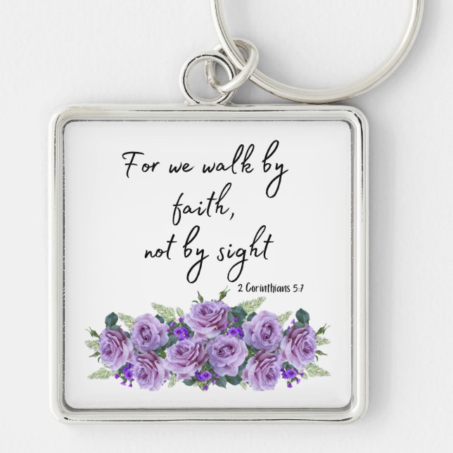 Inspirational Christian Bible Verse Fyrkantig Silverfärgad Nyckelring (Framsidan)