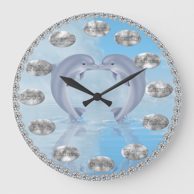 Inspirational DOLPHIN ÄLSKARE Clock GIFT Stor Klocka (Framsida)
