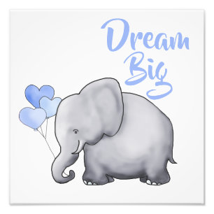Inspirational DREAM BIG Cute Elephant Nursery Fototryck