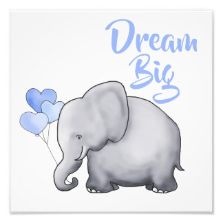 Inspirational DREAM BIG Cute Elephant Nursery Fototryck