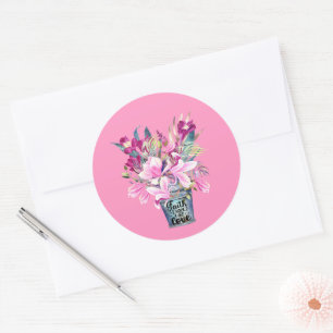 Inspirational Faith Hope Kärlek Rosa Flower Bucket Runt Klistermärke