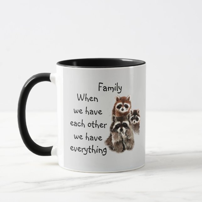 Inspirational Family Quote Roligt Raccoon Animals Mugg (Vänster)