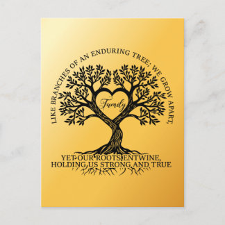 Inspirational family quotes on a tree with roots vykort