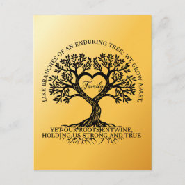 Inspirational family quotes on a tree with roots vykort