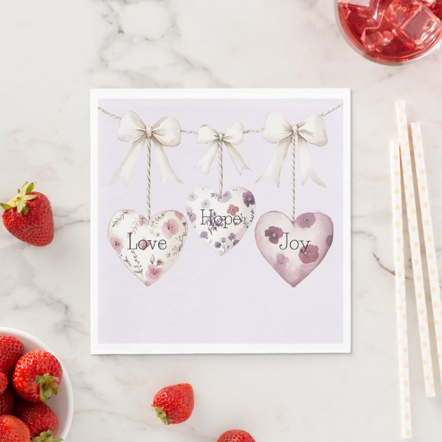 Inspirational Floral Love Hope Joy Hearts Bow Pappersservett (Insitu)