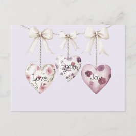 Inspirational Floral Love Hope Joy Hearts Bow Vykort