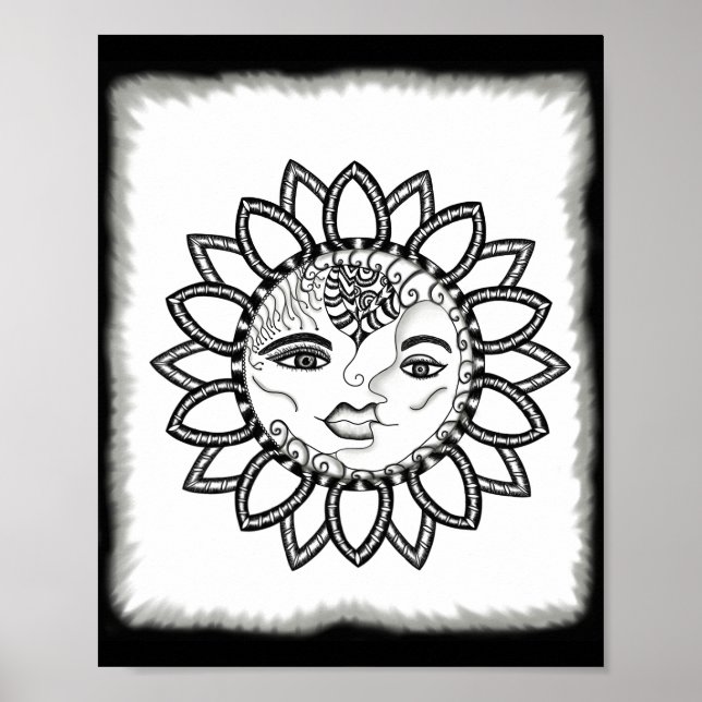 Inspirational Hand plockade Art Sol Måne Poster (Framsidan)