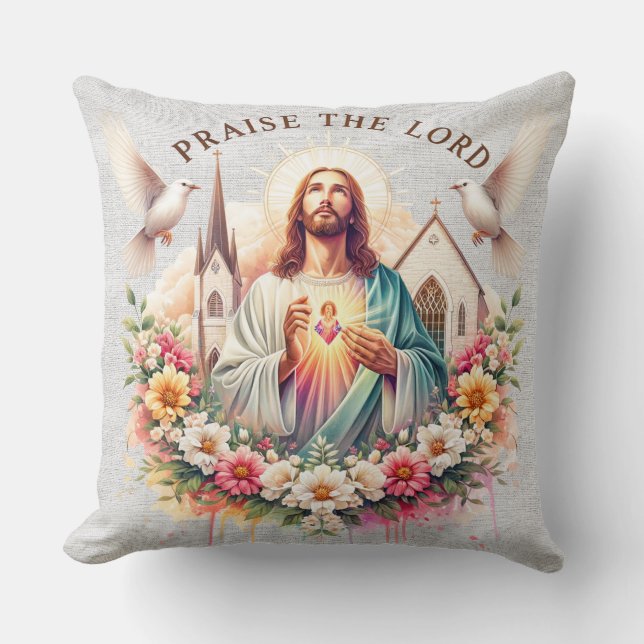 Inspirational Jesus Blommigt Scripture Kudde (Framsida)