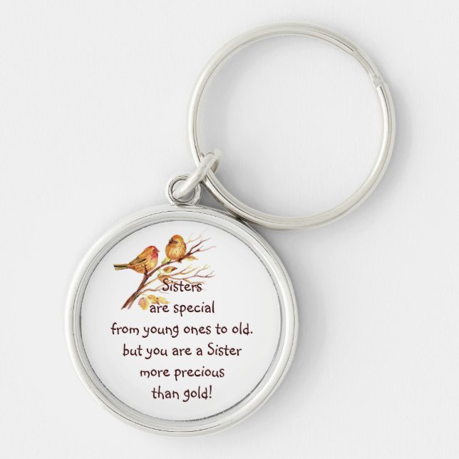 Inspirational Kärlek Sister som leker med Cute Bir Rund Silverfärgad Nyckelring (Framsidan)